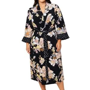 Roz & Ali Floral Polka Dot Duster Boho Jacket Black Pink Size 1X Cottagecore